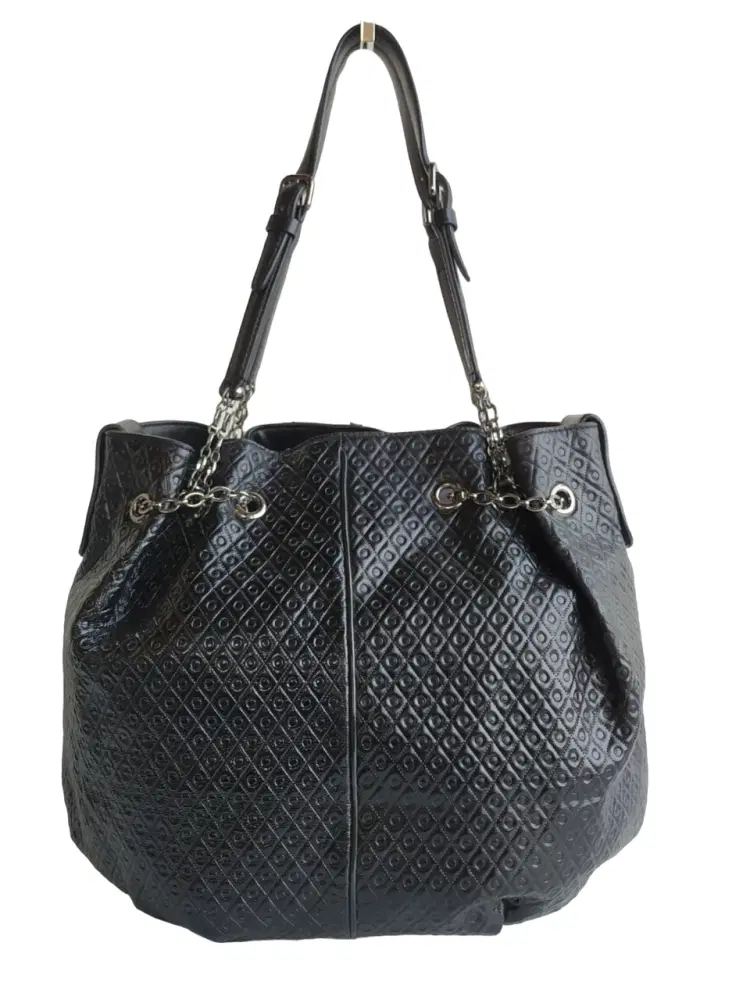 Tods Black Patent Leather Signature Drawstring Tote-Hover-Image