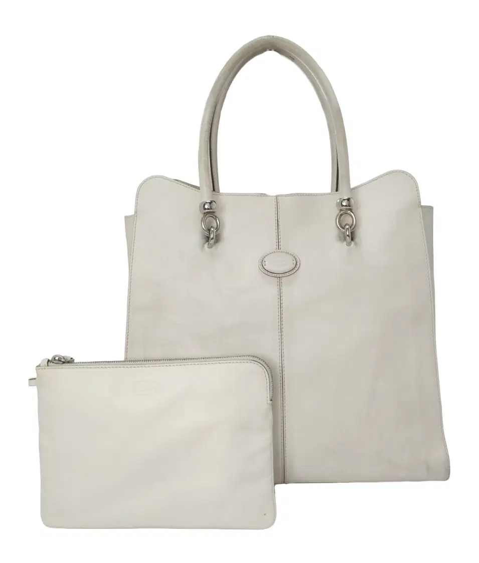 Tod's White Leather Sella Shopping Bag