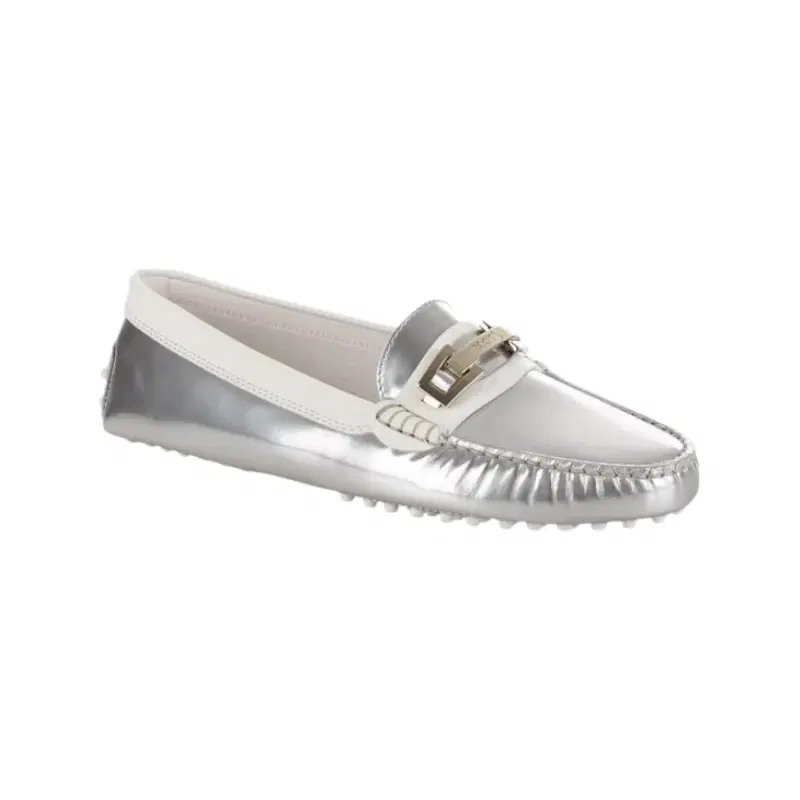 Tod's Women's Silver Gommini Buckle Metallic Driving Shoe
