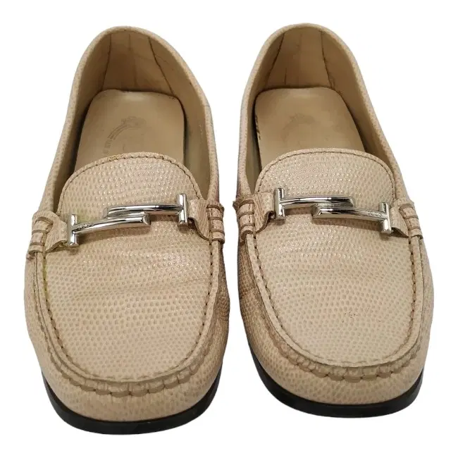 Size 37 - Tods Pink Python Embossed Leather Double T Slip On Loafers