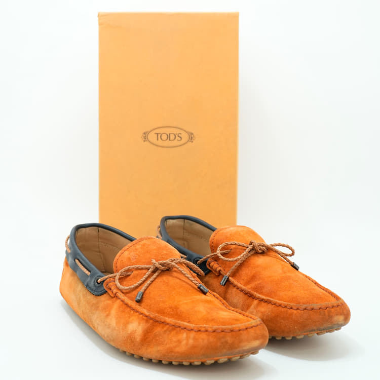 Tods- Orange suede loafers Lacceito Occhelli Gomminiwg Size 11.5-Hover-Image
