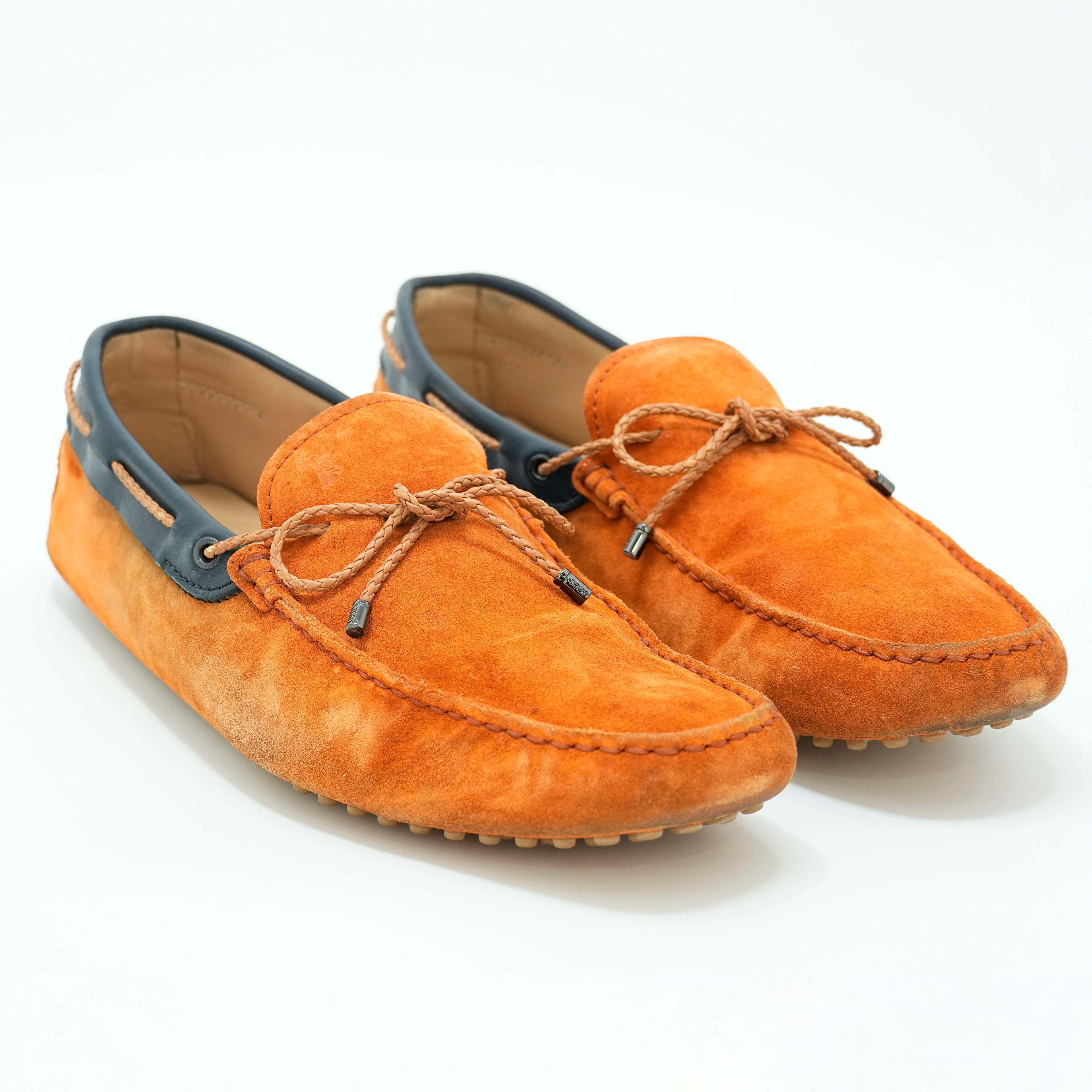 Tods- Orange suede loafers Lacceito Occhelli Gomminiwg Size 11.5