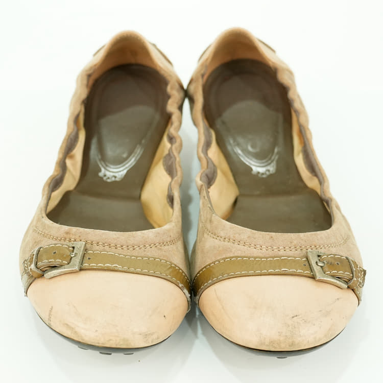 Size 36.5 - Tod's Beige Leather Buckle Detail Ballet-Hover-Image