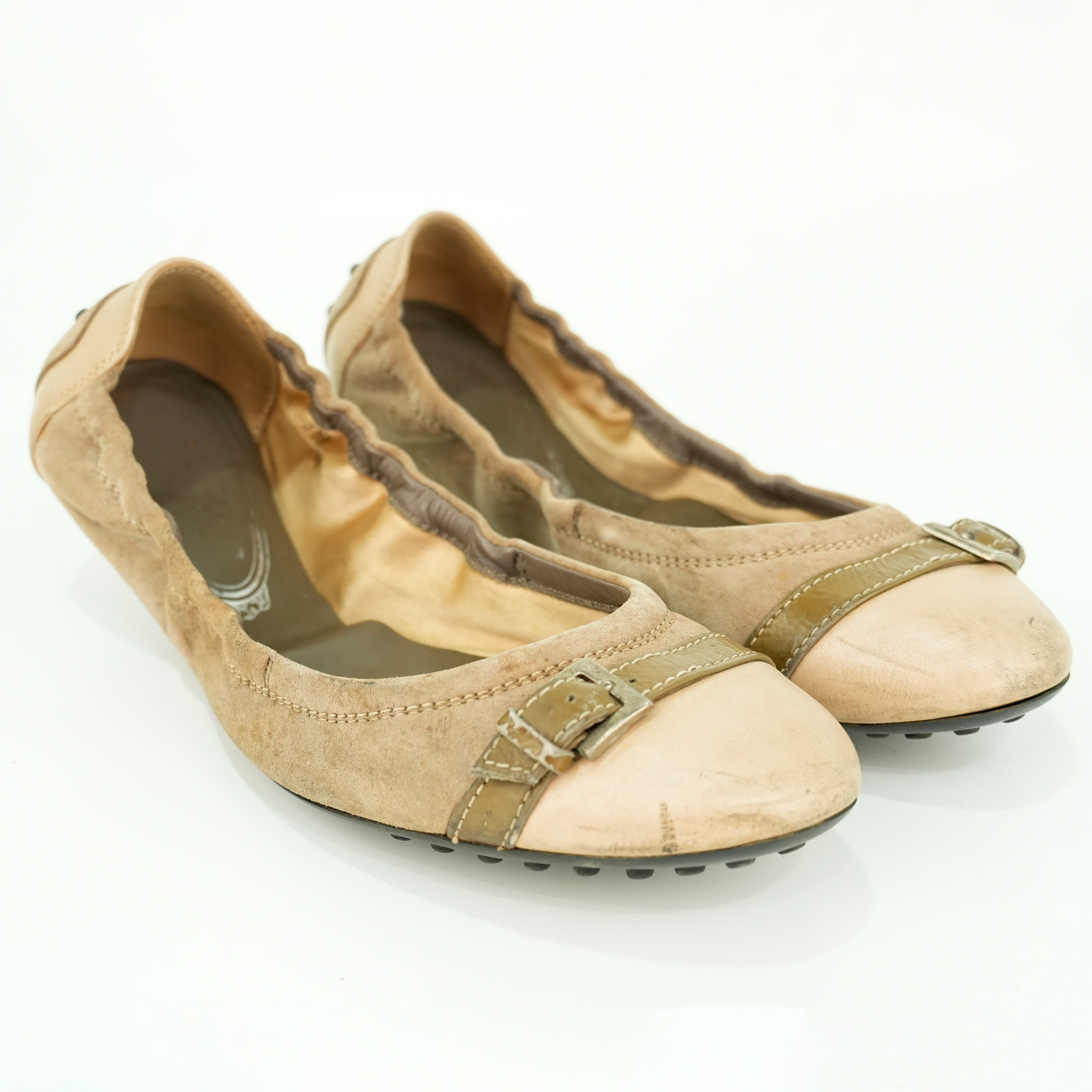 Size 36.5 - Tod's Beige Leather Buckle Detail Ballet