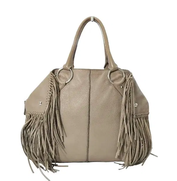 Tods Grey Fringed Leather Handbag