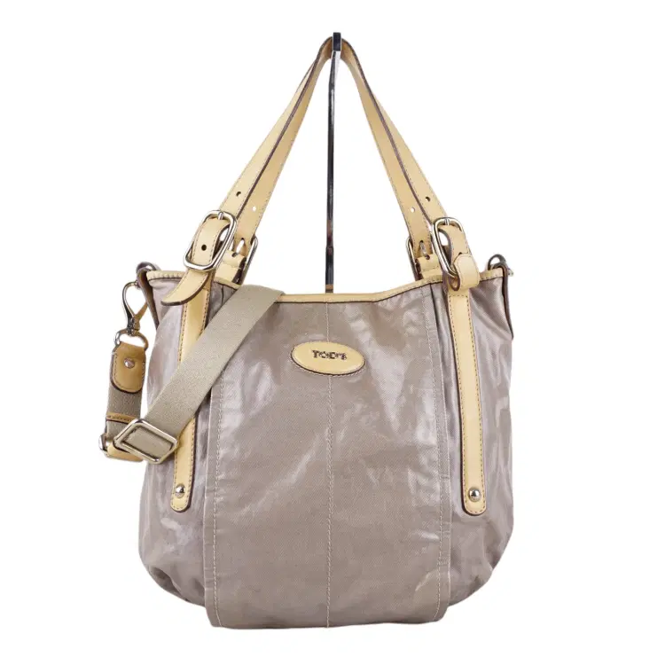 Tods Grey Coated Canvas Leather Tote Bag-Hover-Image