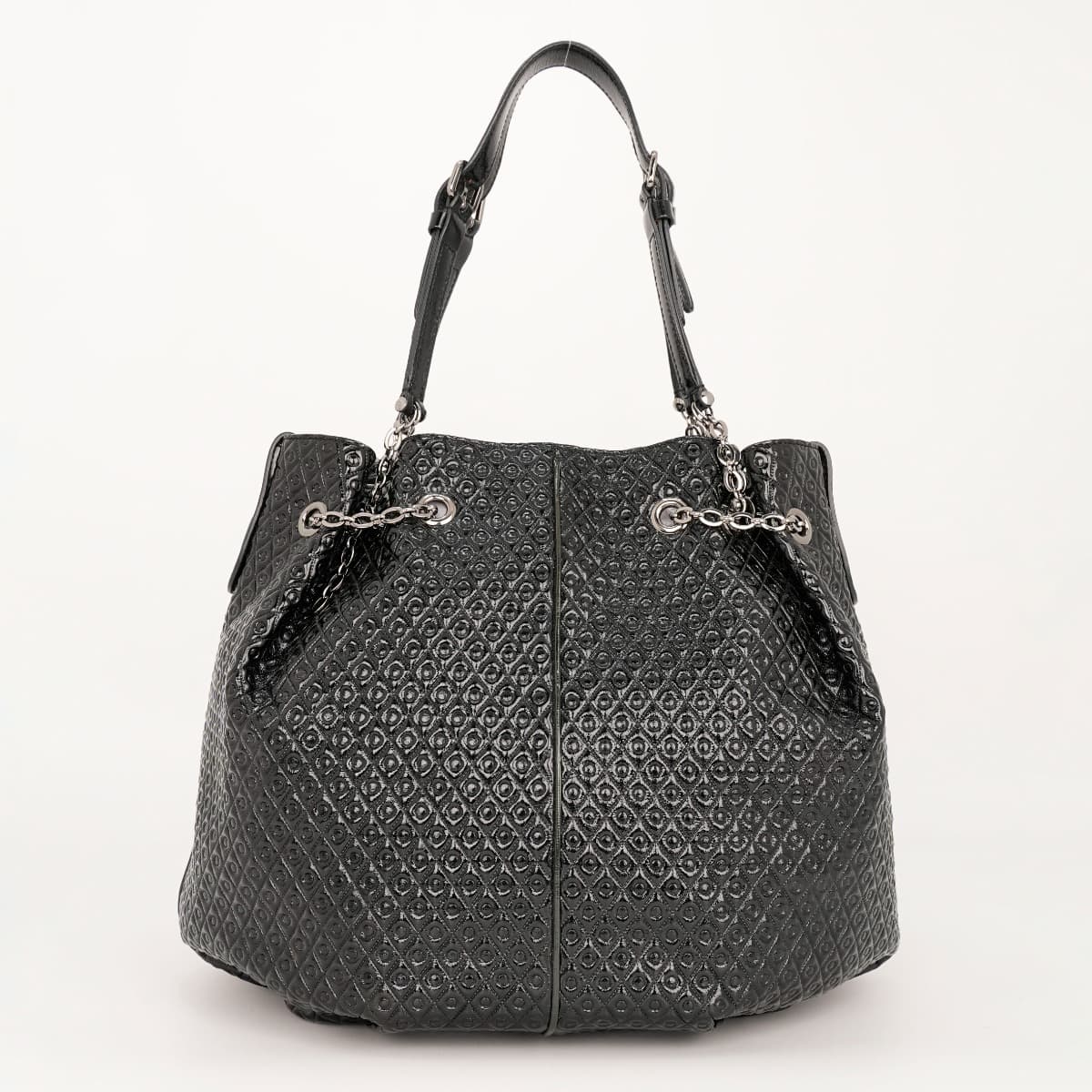 Tods Signature Medium Black Patent Leather Tote Bag