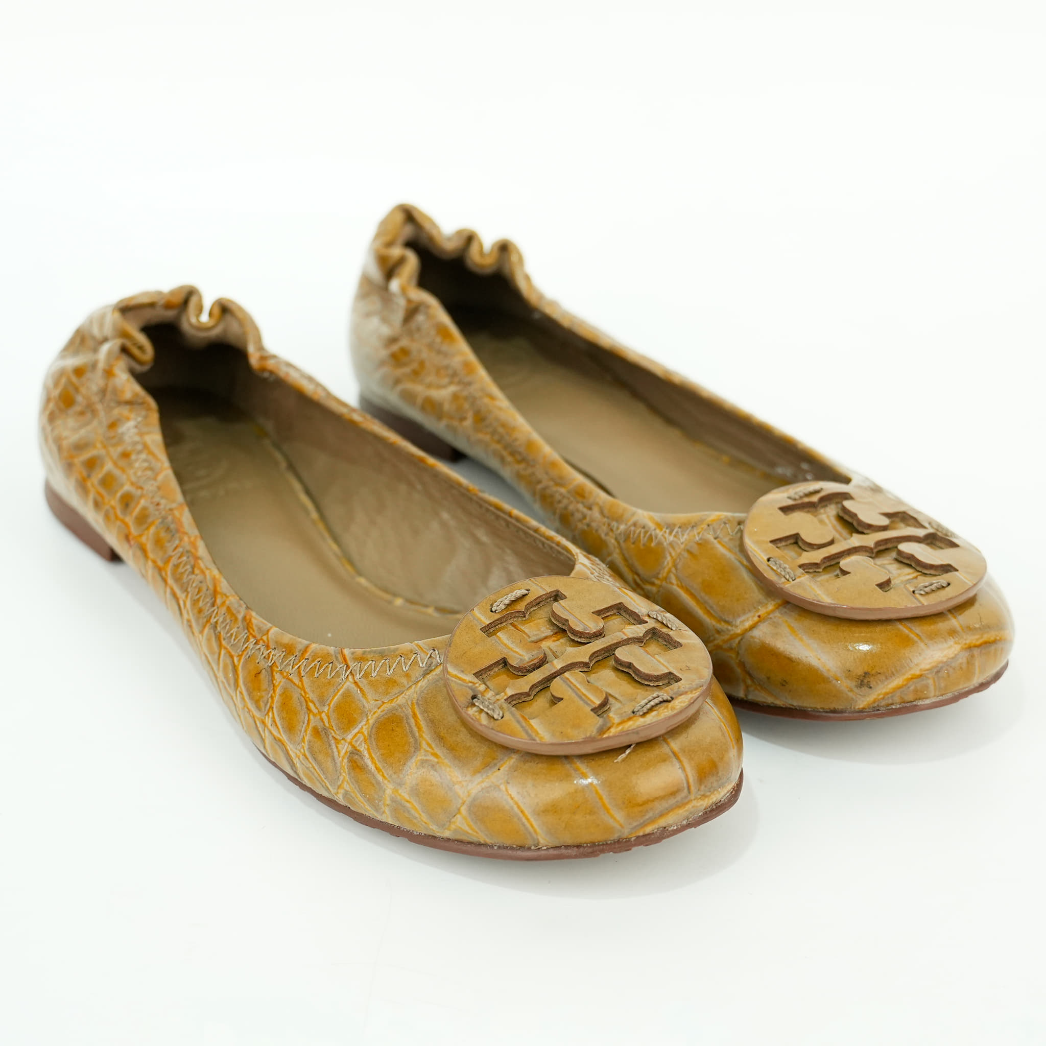 Size 5.5M - Tory Burch croc-embossed leather ballet flats