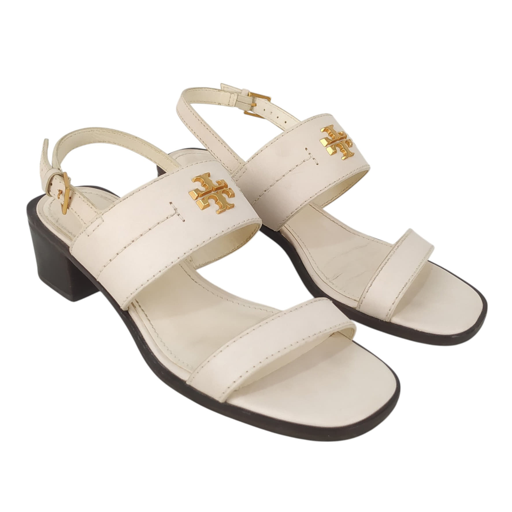 Size 7.5 - Tory Burch Eleanor Chunky Heeled Sandals With Buckle Closure