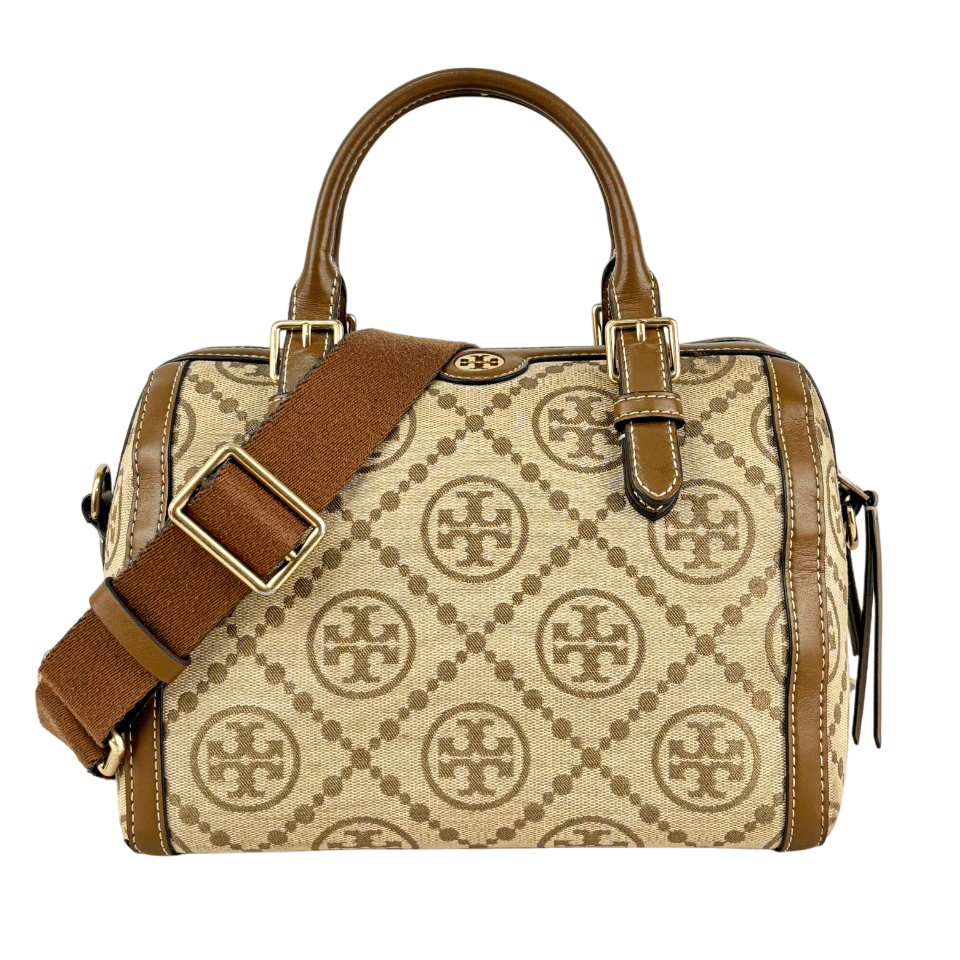 Tory Burch T Monogram Barrel Bag Leather Canvas