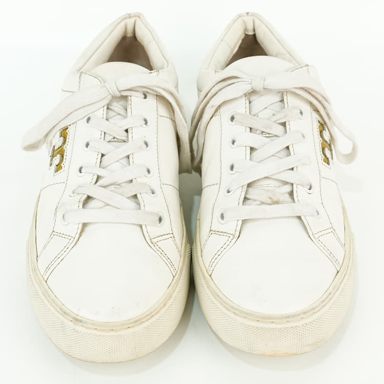 Size 8.5M - Tory Burch White Leather Chace Low Top Sneakers-Hover-Image