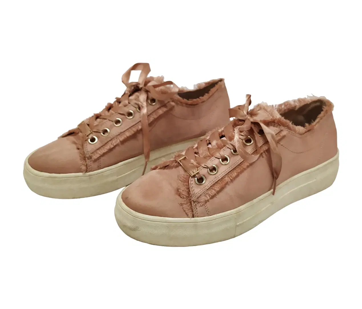 Size 37 - Topshop Pink Satin Lace Up Platform Sneakers