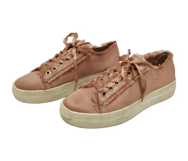 Size 37 - Topshop Pink Satin Lace Up Platform Sneakers-Hover-Image