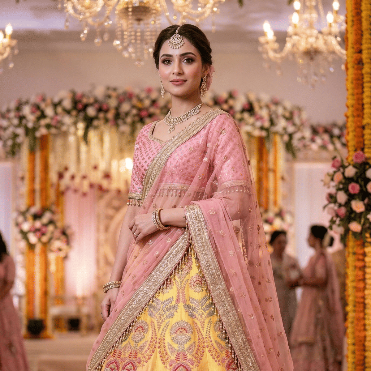 Tarun Tahiliani Multicolour Embroidered Lehenga Set