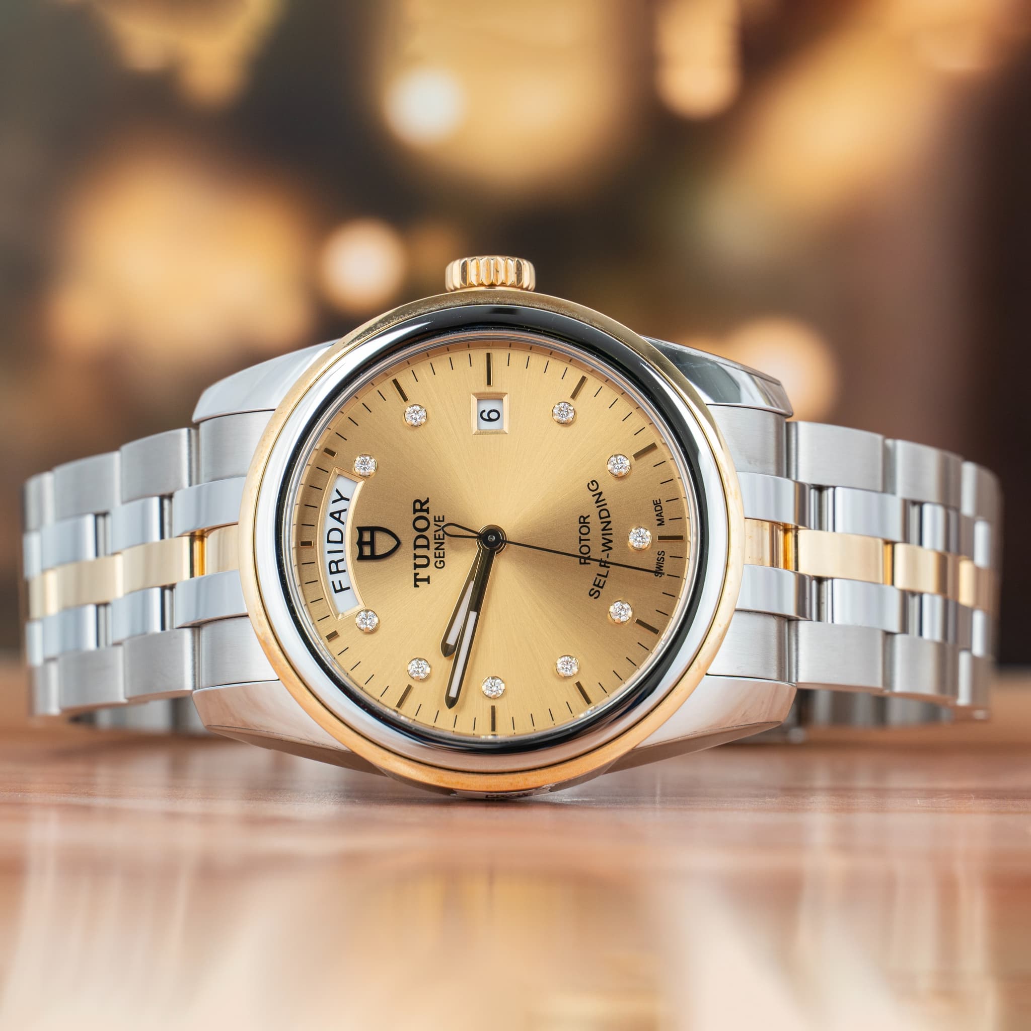 Tudor Glamour 39 MM Date and Day Diamond Set Dial Steel Automatic