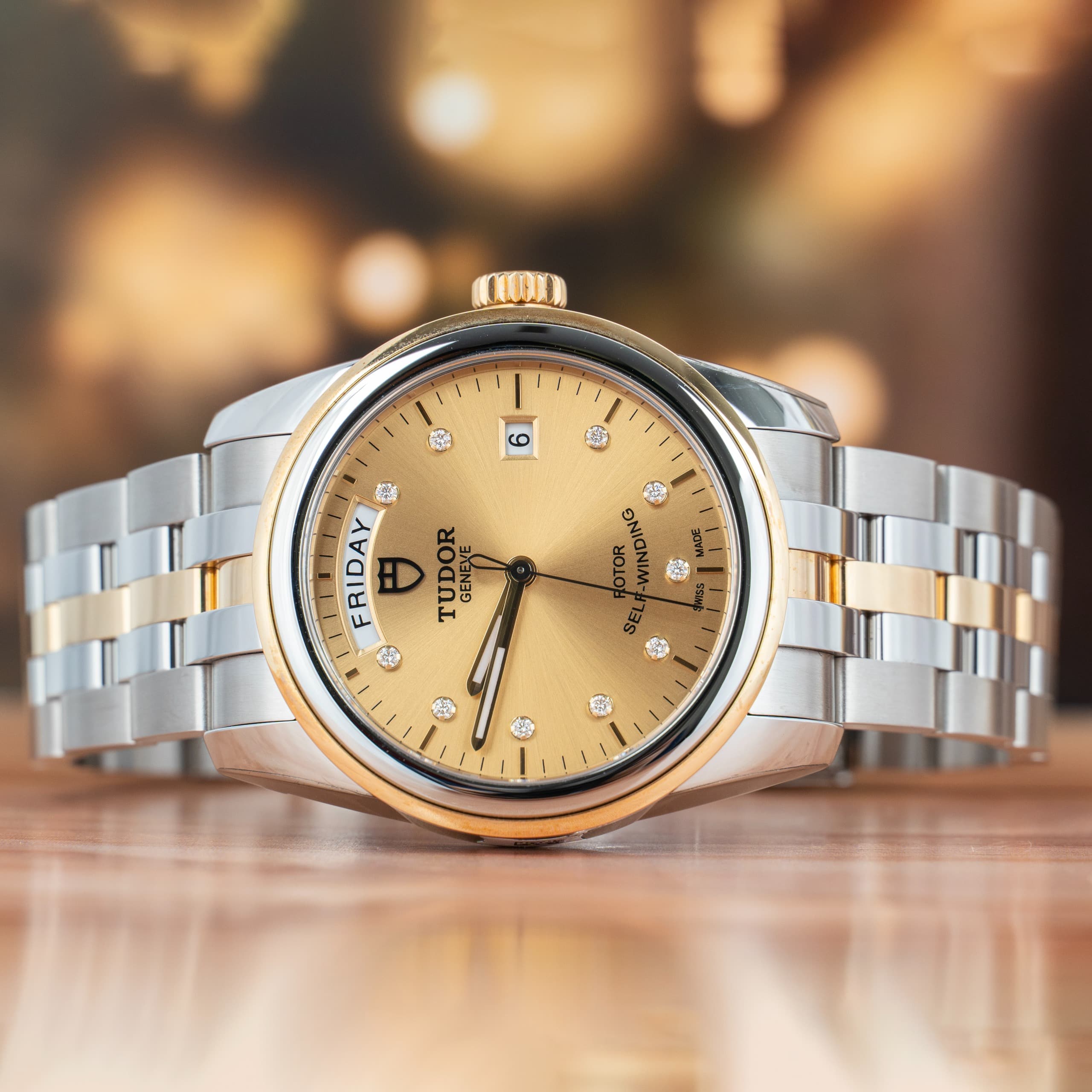Tudor Glamour 39 MM Date and Day Diamond Set Dial Steel Automatic