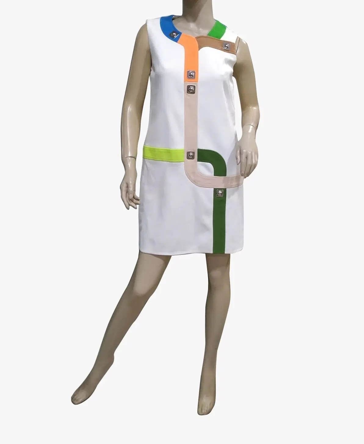 Peter Pilotto White w/Multicolor Stripe Trim Sleeveless Dress