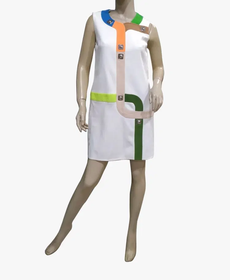 Peter Pilotto White w/Multicolor Stripe Trim Sleeveless Dress-Hover-Image