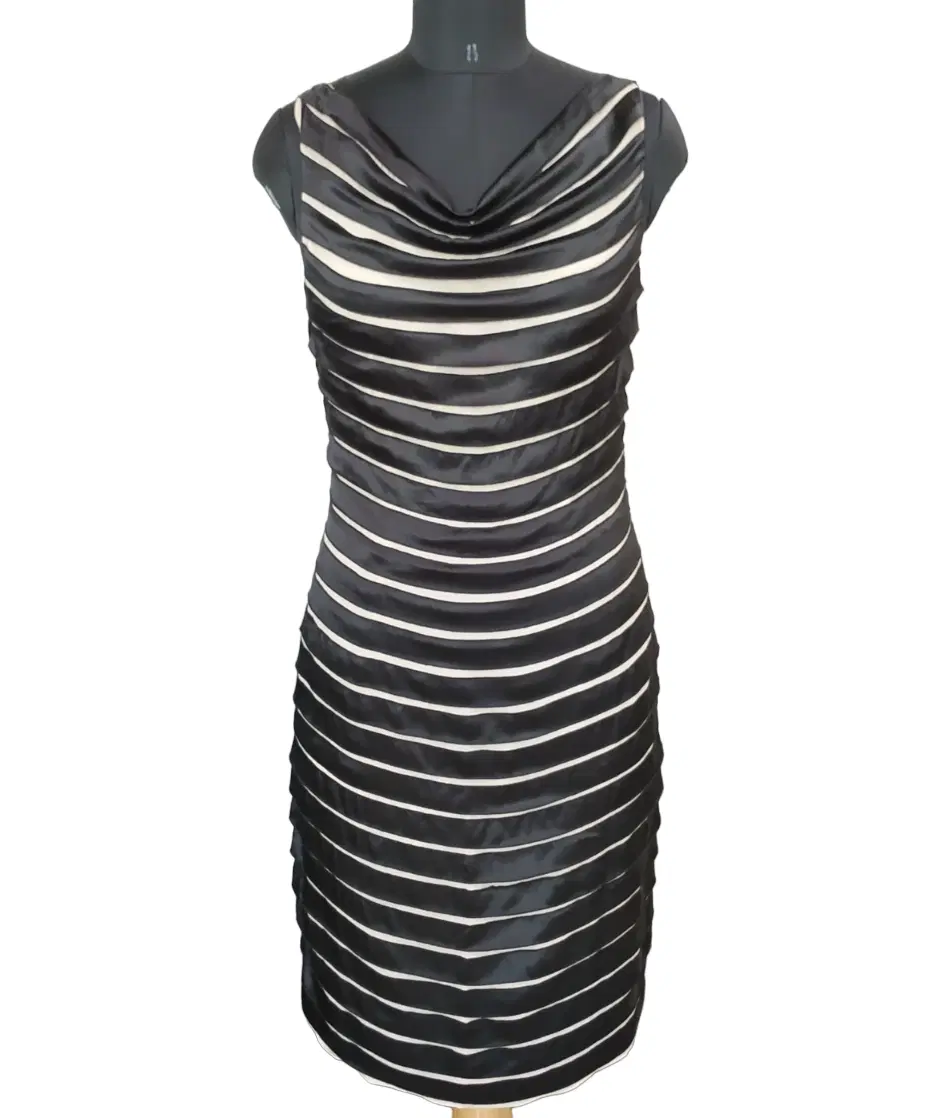 Yoana Baraschi Black Silk Strip Ecru Wiggle Dress