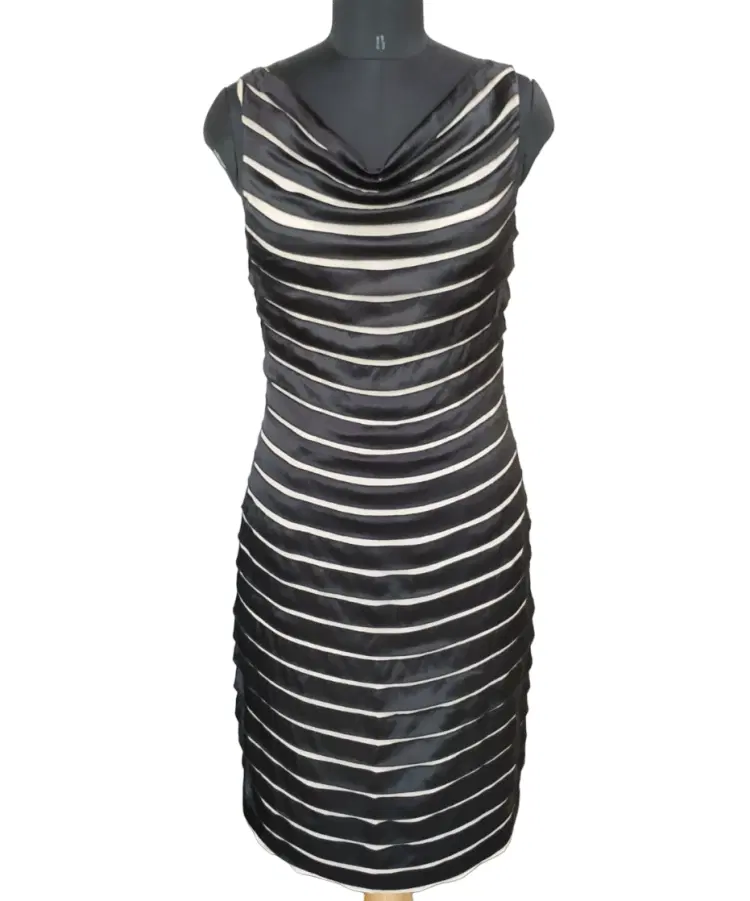 Yoana Baraschi Black Silk Strip Ecru Wiggle Dress-Hover-Image