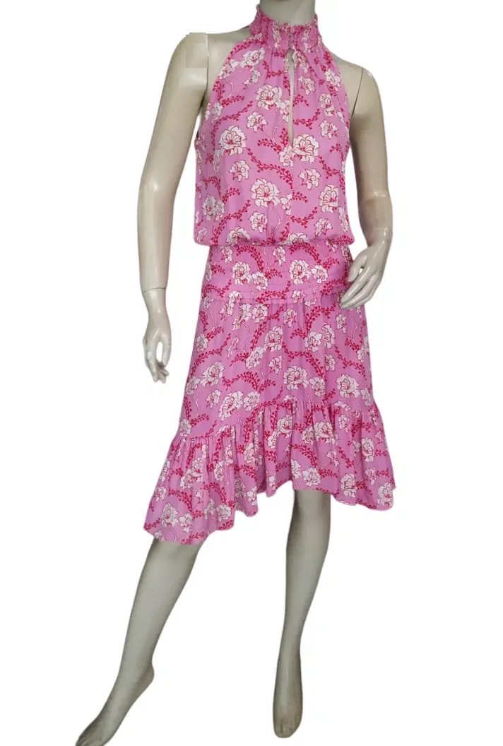 A.L.C Cody Pink Floral Silk Midi Length Dress-Hover-Image
