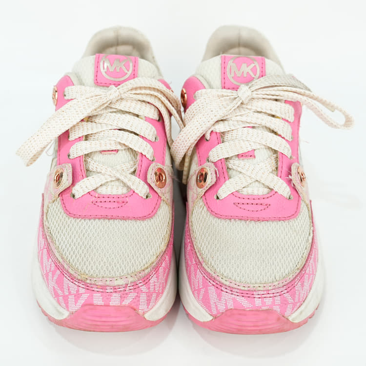 UK 12.5 - Michael Kors Kids Emmet Grove Mesh & Leather Sneakers in Pink & Off-white-Hover-Image