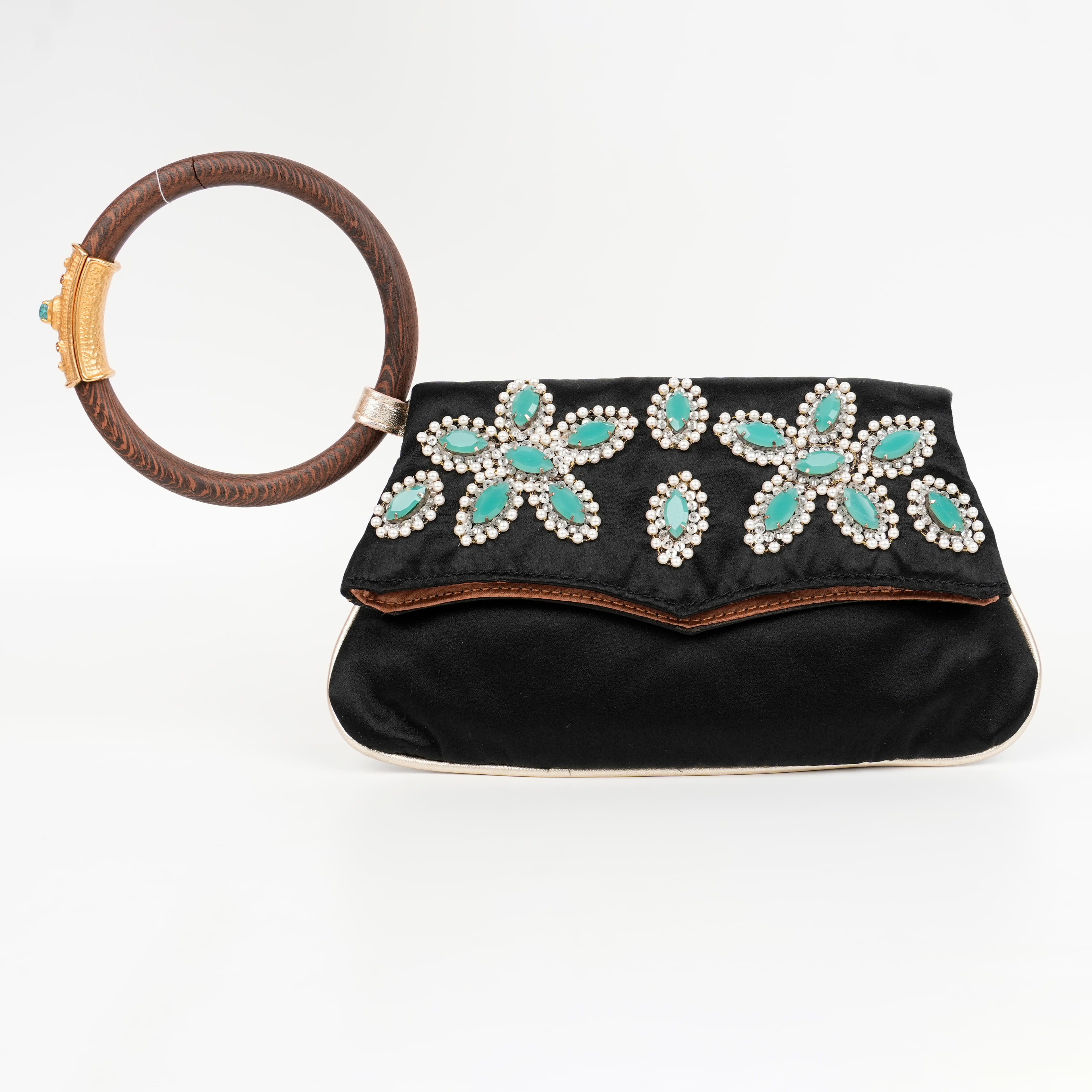 Valentino Garavani Black Satin Studded Bracelet Bag