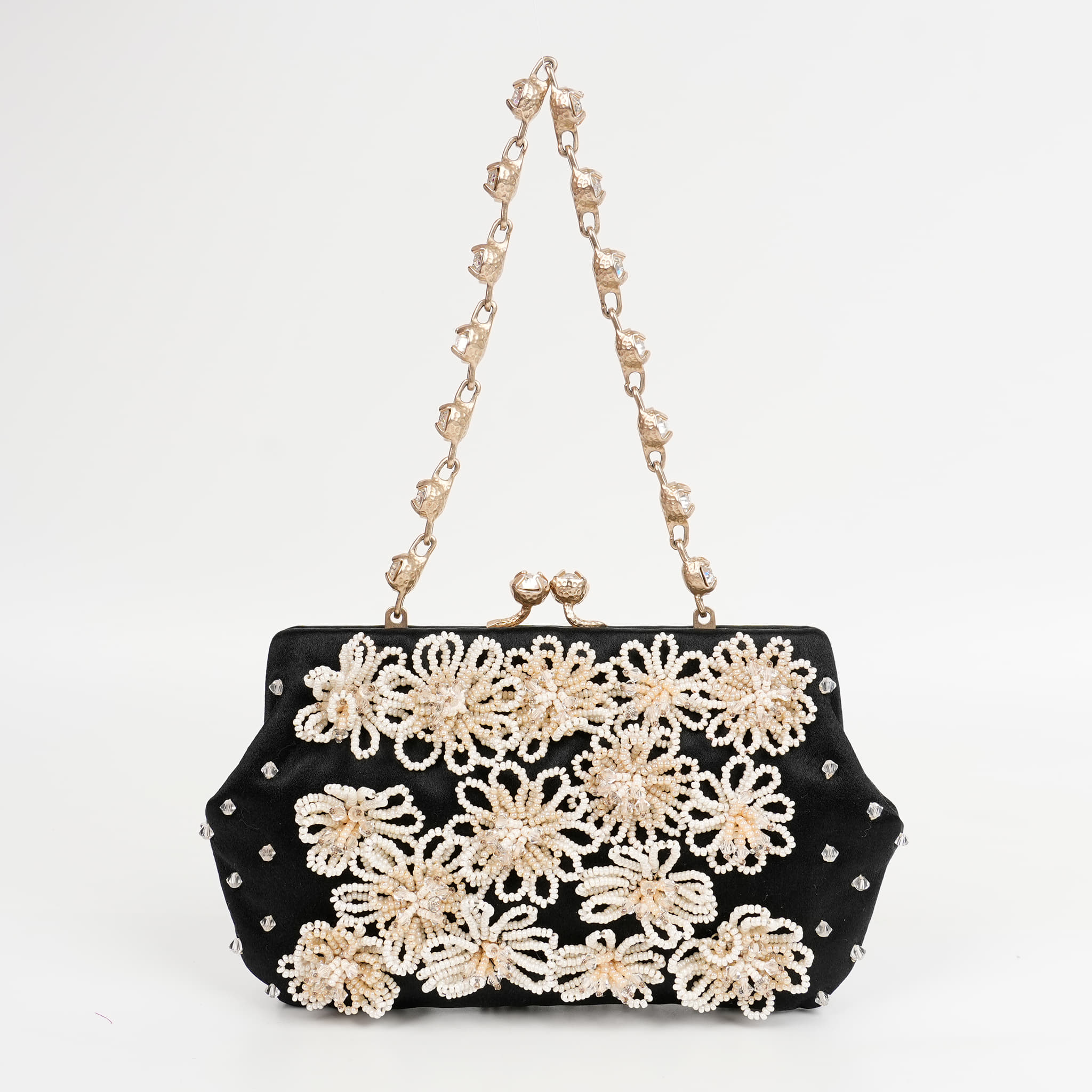 Valentino Garavani Black Satin Studded Clutch Bag