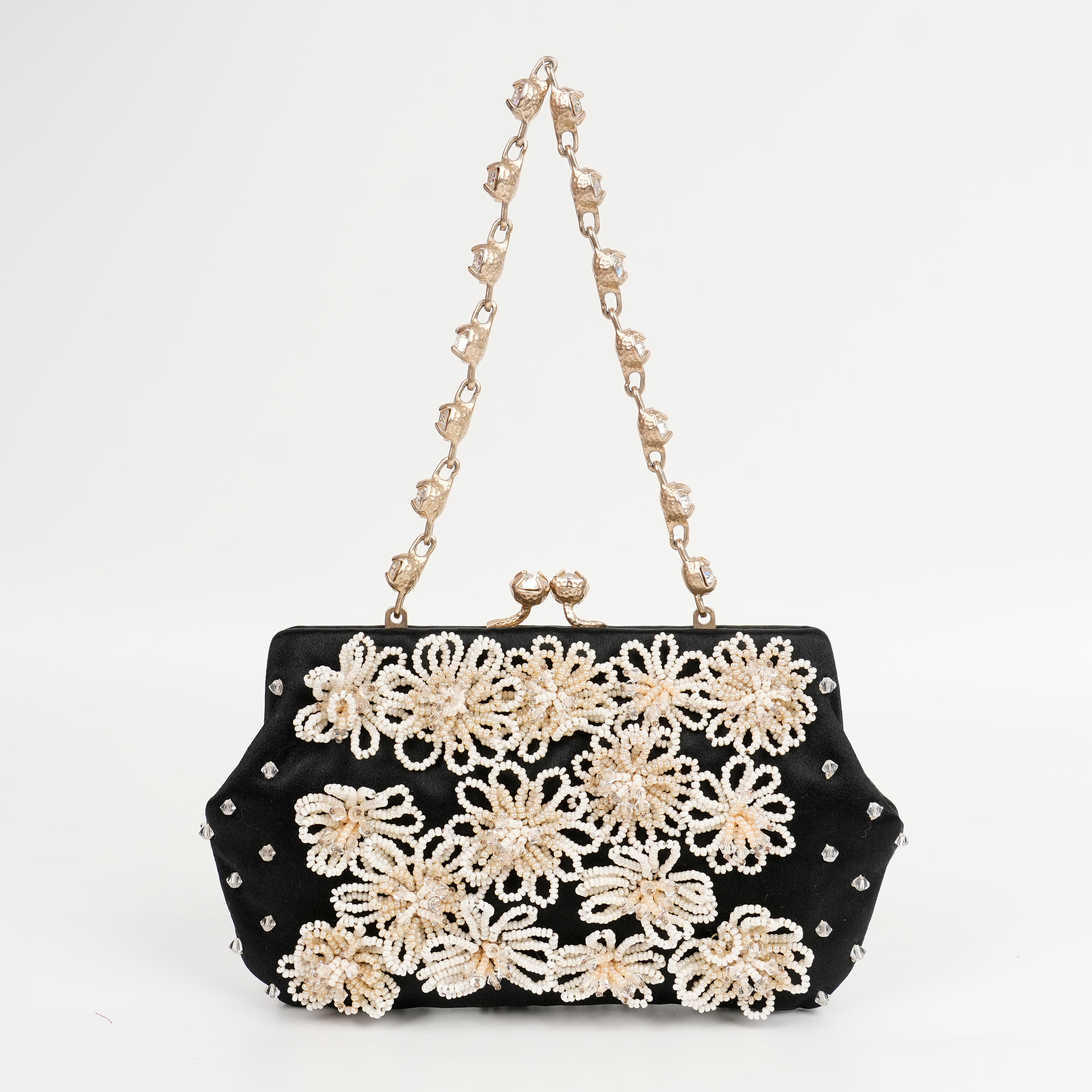 Valentino Garavani Black Satin Studded Clutch Bag