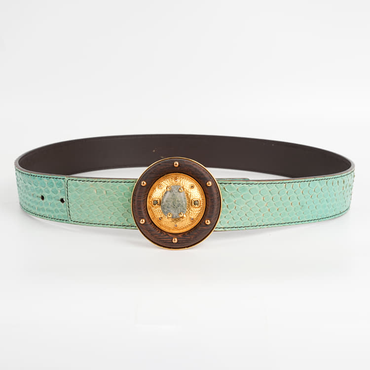 Valentino Garavani Exotic Skin Turquoise Belt-Hover-Image