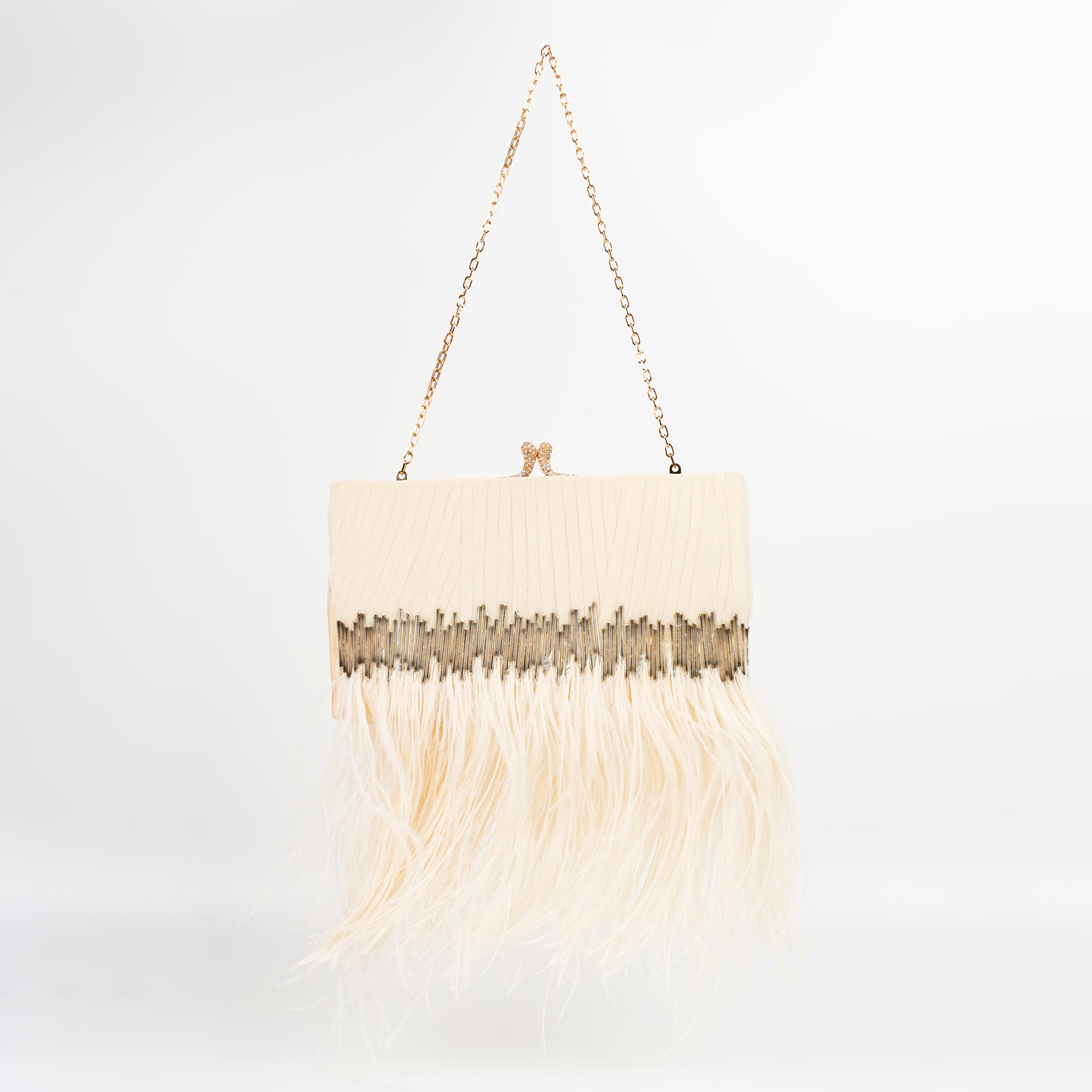 Valentino Garavani Off White Fringes Handbag