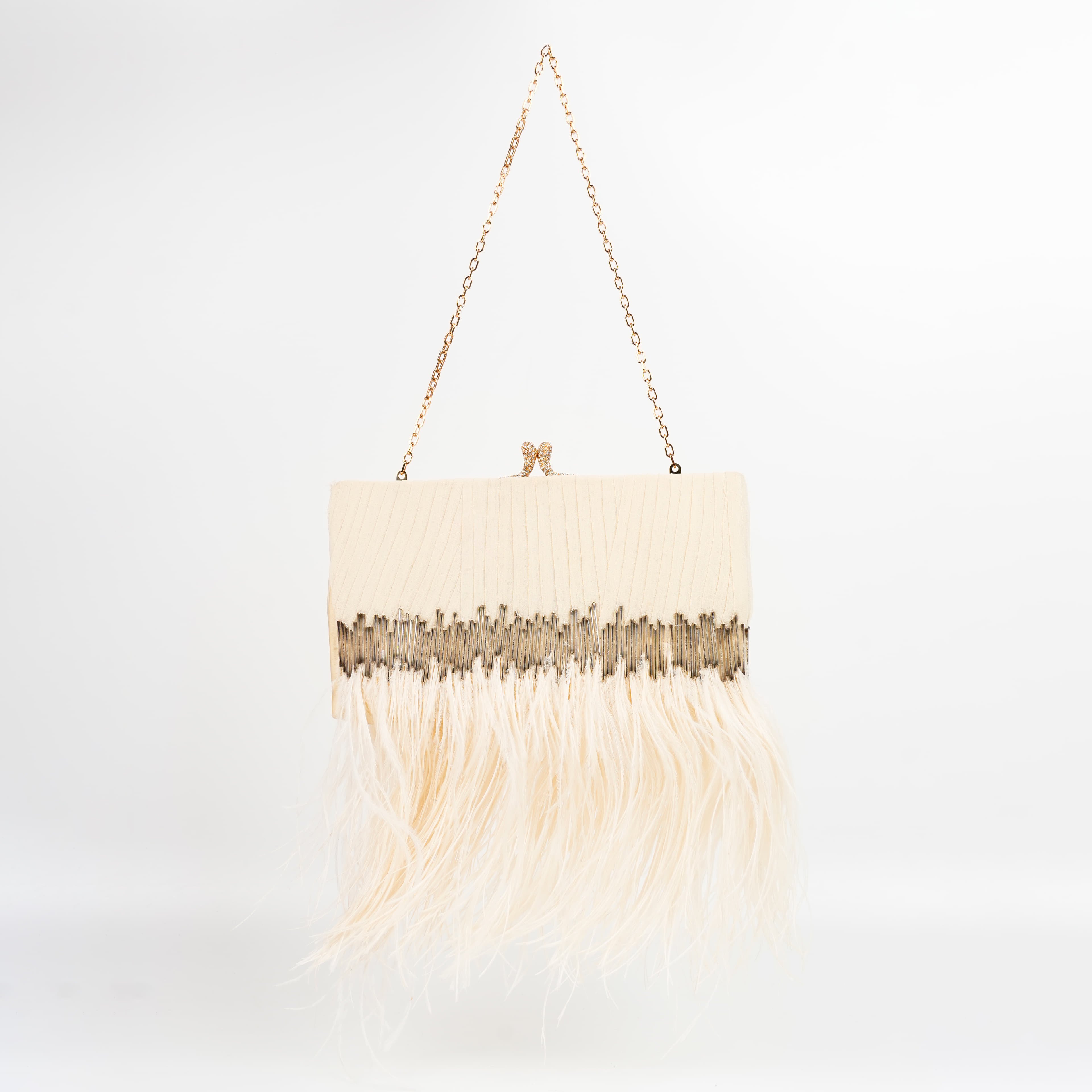 Valentino Garavani Off White Fringes Handbag