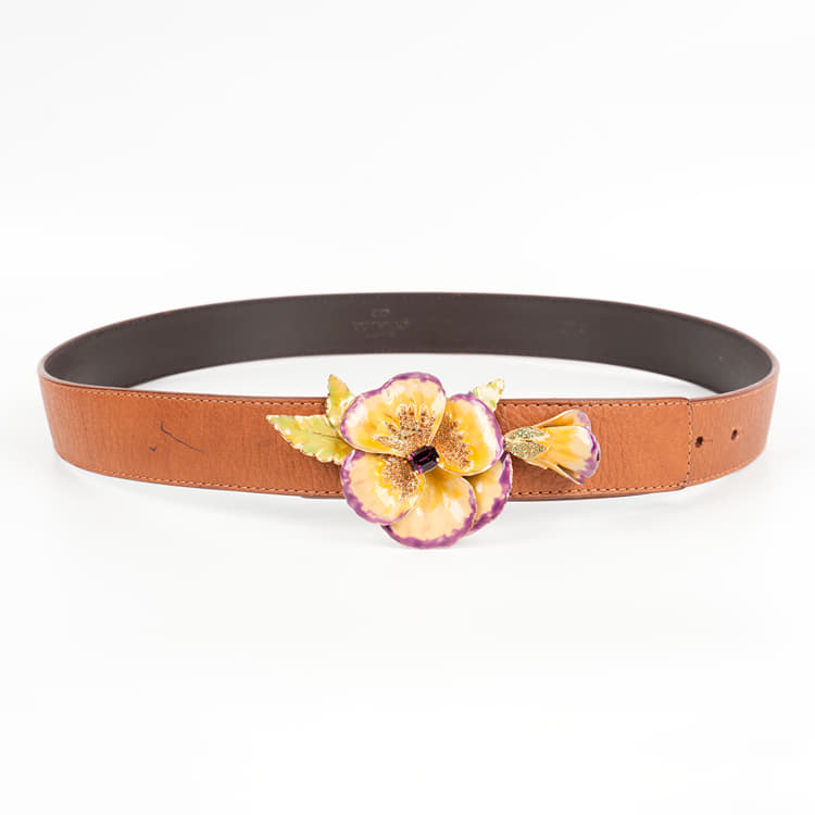 Valentino Garavani Brown/Black Reversible Flower Buckle Belt,Size 36-Hover-Image