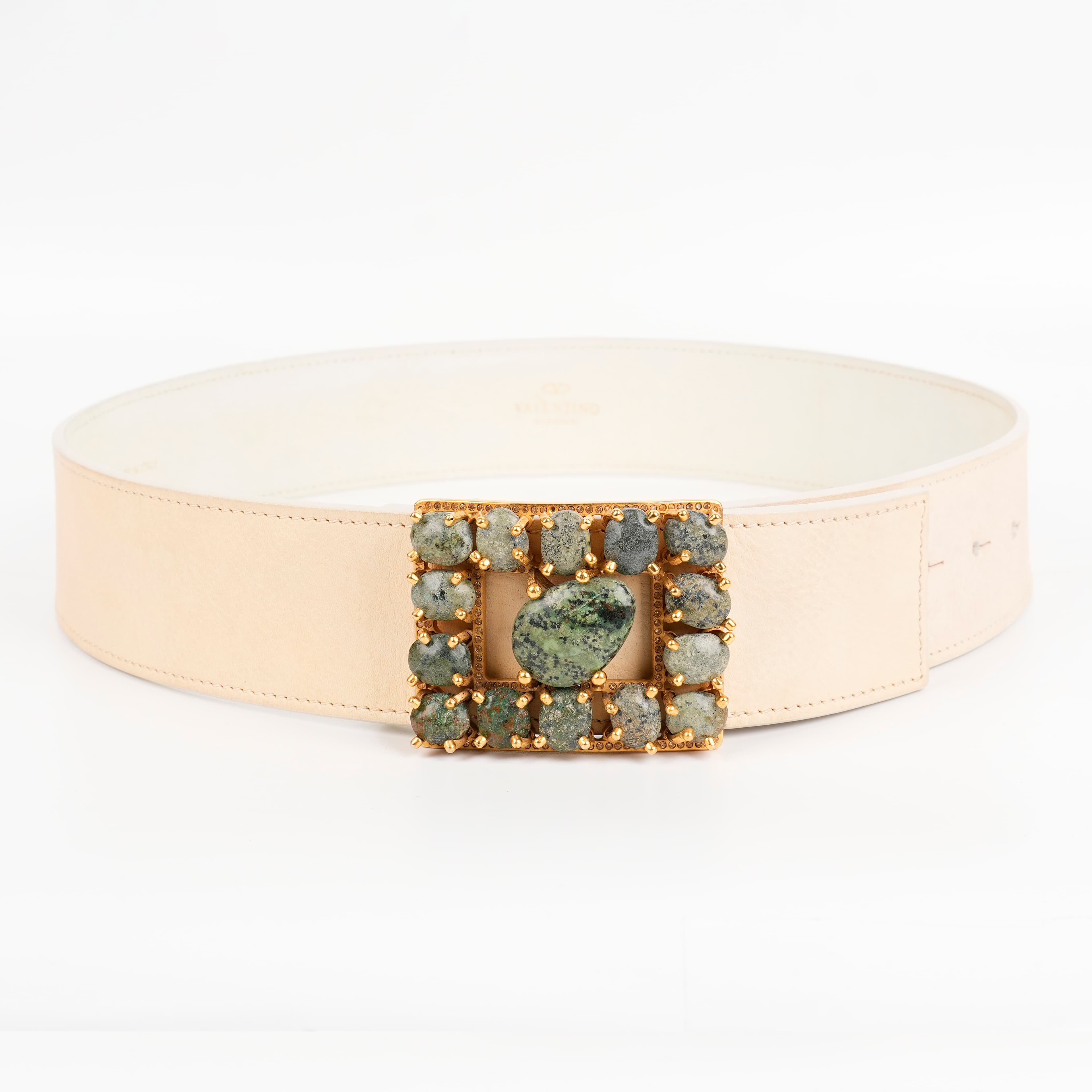 Valentino Garavani Beige Studded Buckle Waist Belt,Size 32