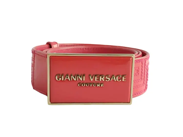 Versace Red Quilted Patent Leather Belt-Hover-Image