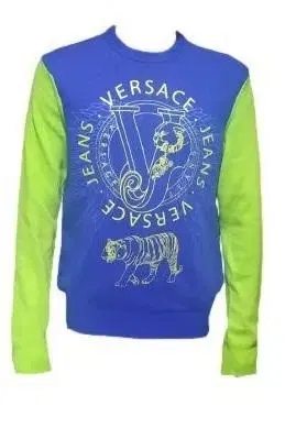 Versace Jeans Blue & Green Tiger Print Cotton Sweater-Hover-Image
