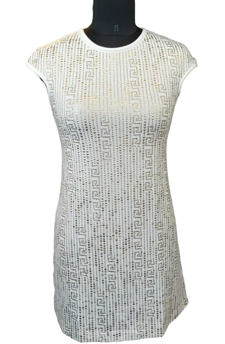 Young Versace White Gold Medusa Studded Dress-Hover-Image