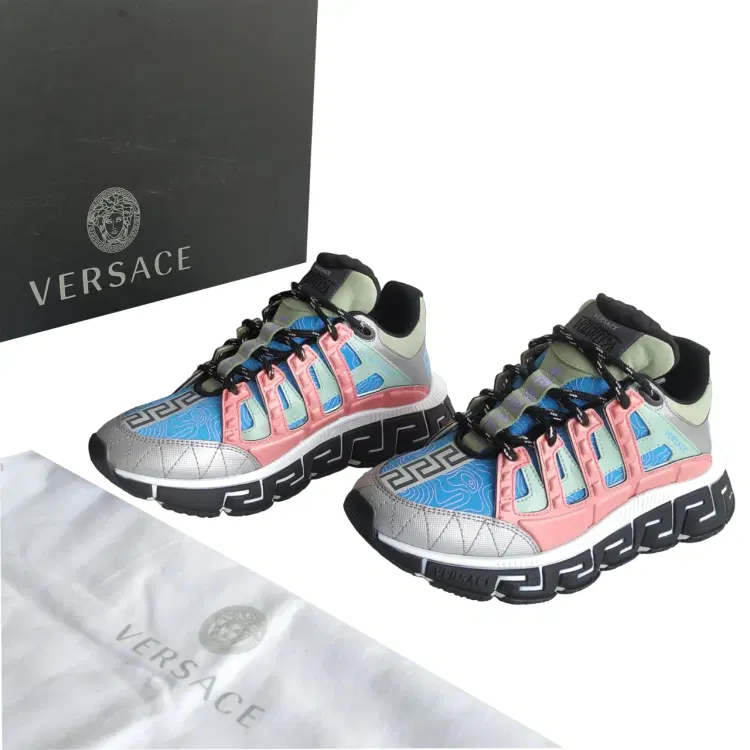 Size 37.5 - Versace Trigreca Barocco Print Blue Bright Coral Sneaker-Hover-Image