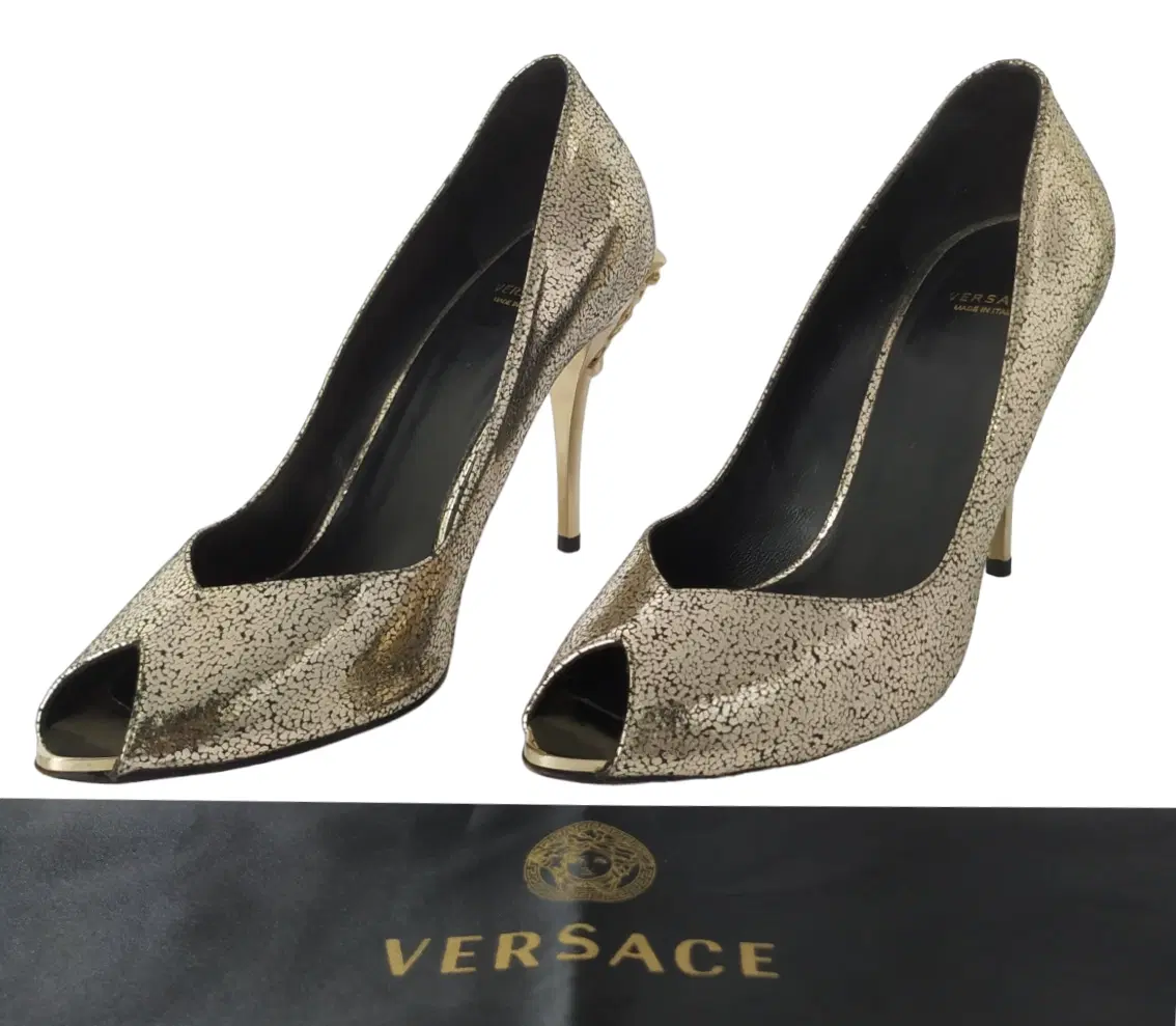 Size 38.5 - Versace Medusa Gold Open Toe High Heels Pumps