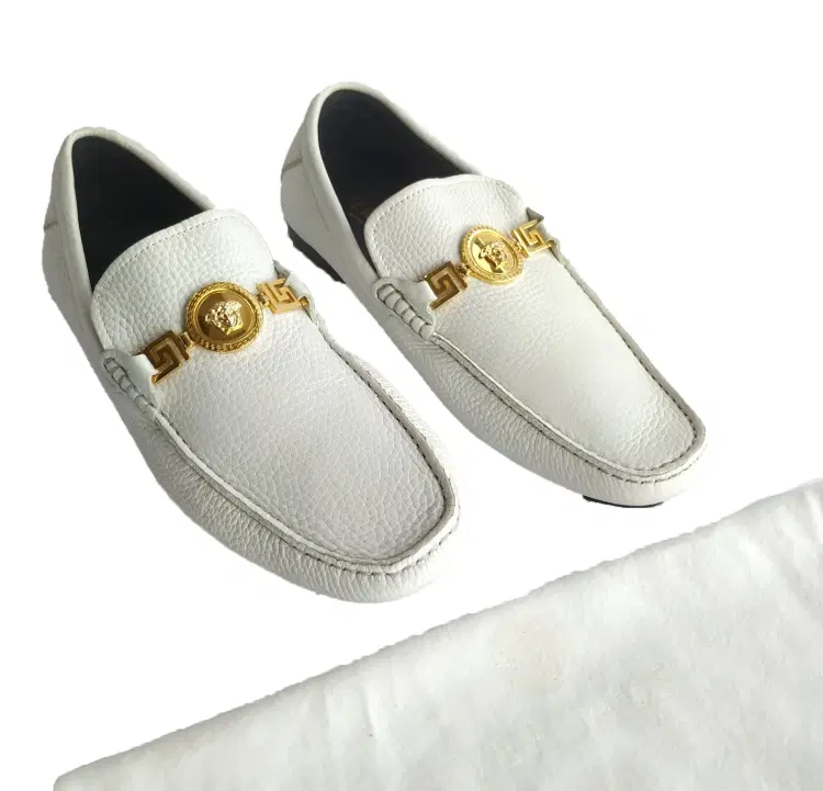 Size 40 - Versace White Leather Loafers-Hover-Image
