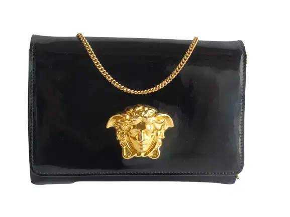 Versace Black Patent Palazzo Medusa Chain Evening Bag