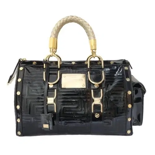 Versace Quilted Snap Out Of It Patent Leather Satchel-Hover-Image