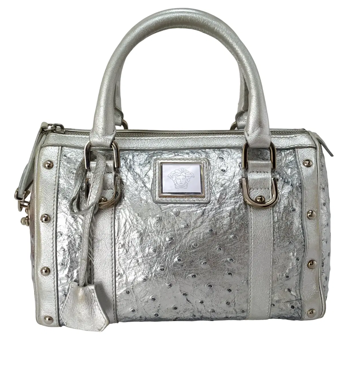 Versace Medusa Ostrich Embossed Leather Boston Bag