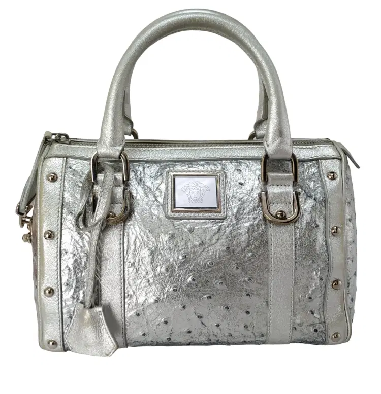 Versace Medusa Ostrich Embossed Leather Boston Bag-Hover-Image