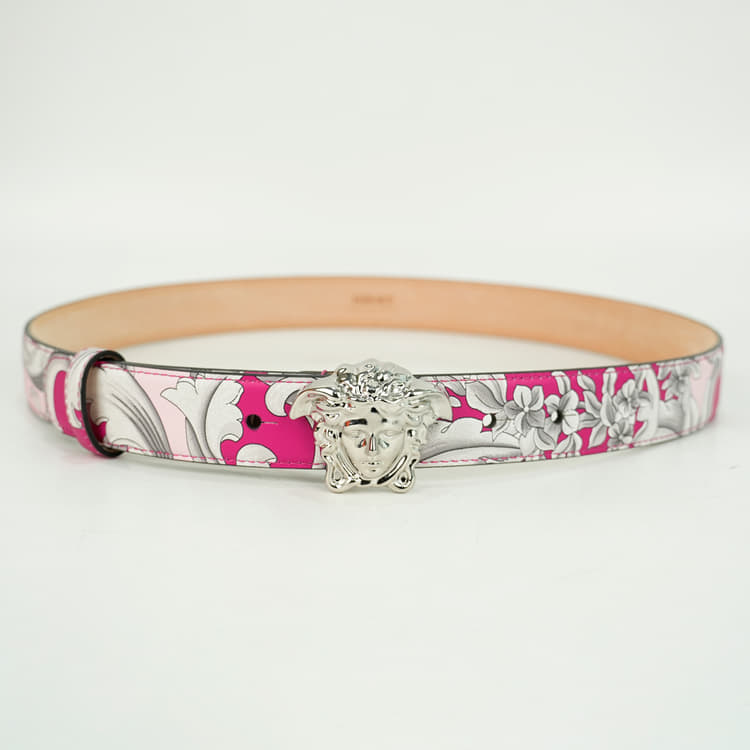 Versace La Medusa Barocco leather Belt in Pink and White, Size 36-Hover-Image