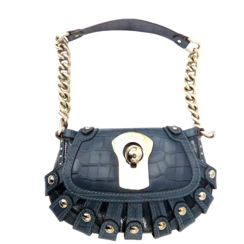 Versace Crocodile Embossed Leather Chain Shoulder Bag