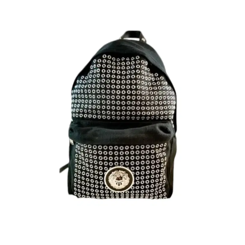 Versus Versace Lion Head & Eyelet Stud Black Canvas Leather Backpack