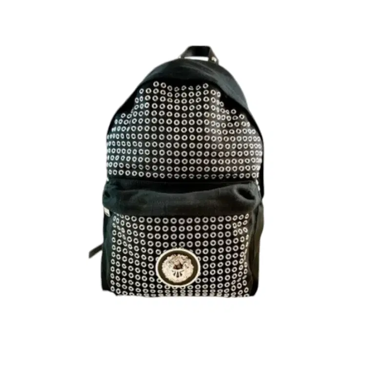 Versus Versace Lion Head & Eyelet Stud Black Canvas Leather Backpack-Hover-Image