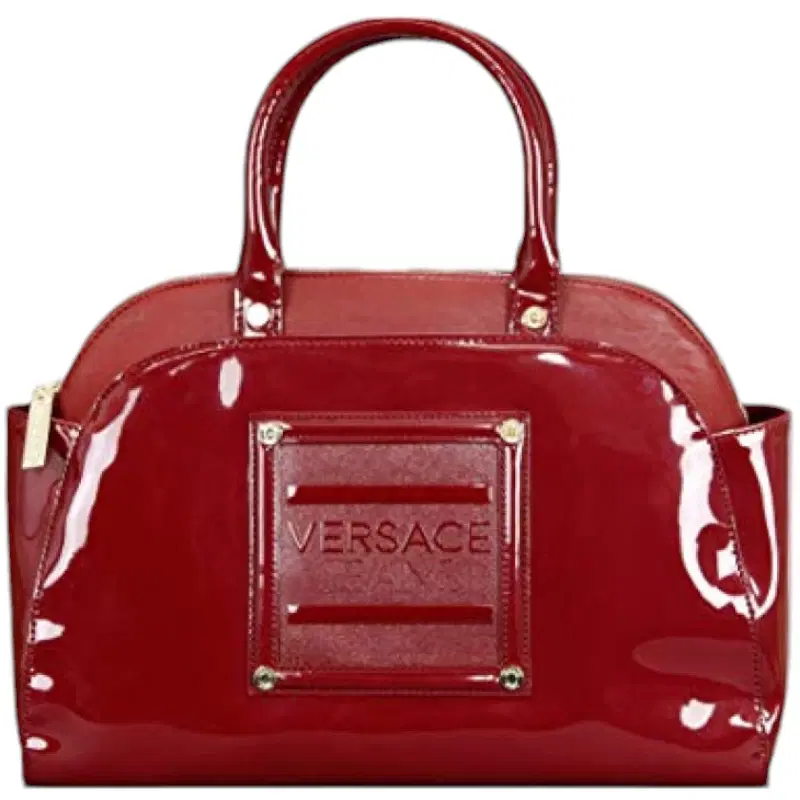 Versace Jeans Red Patent Faux Leather Bowling Handbag
