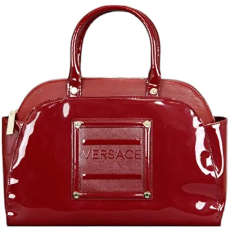 Versace Jeans Red Patent Faux Leather Bowling Handbag-Hover-Image
